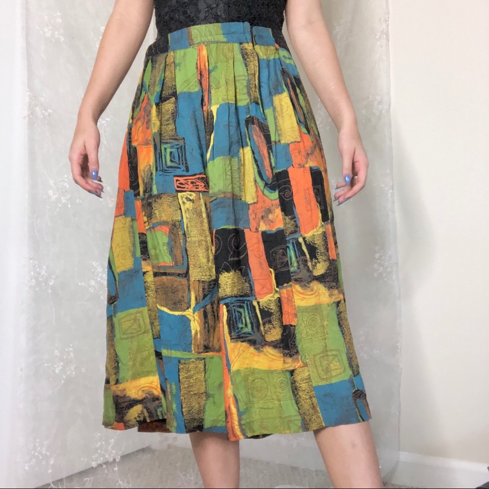 vintage abstract midi skirt ❃